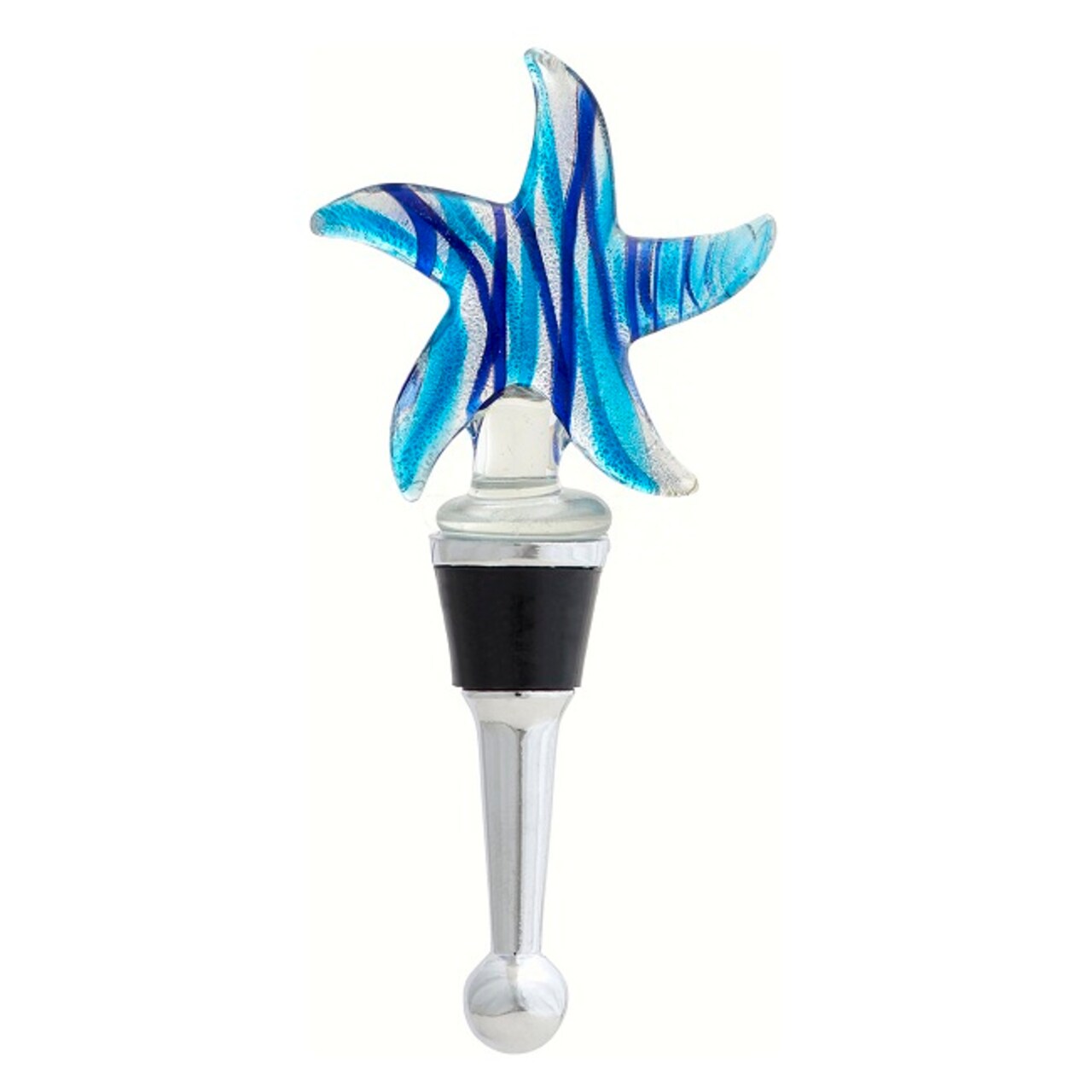 GC Home & Garden 5" Blue and Clear Starfish Hand Blown Glass Bottle Stopper
